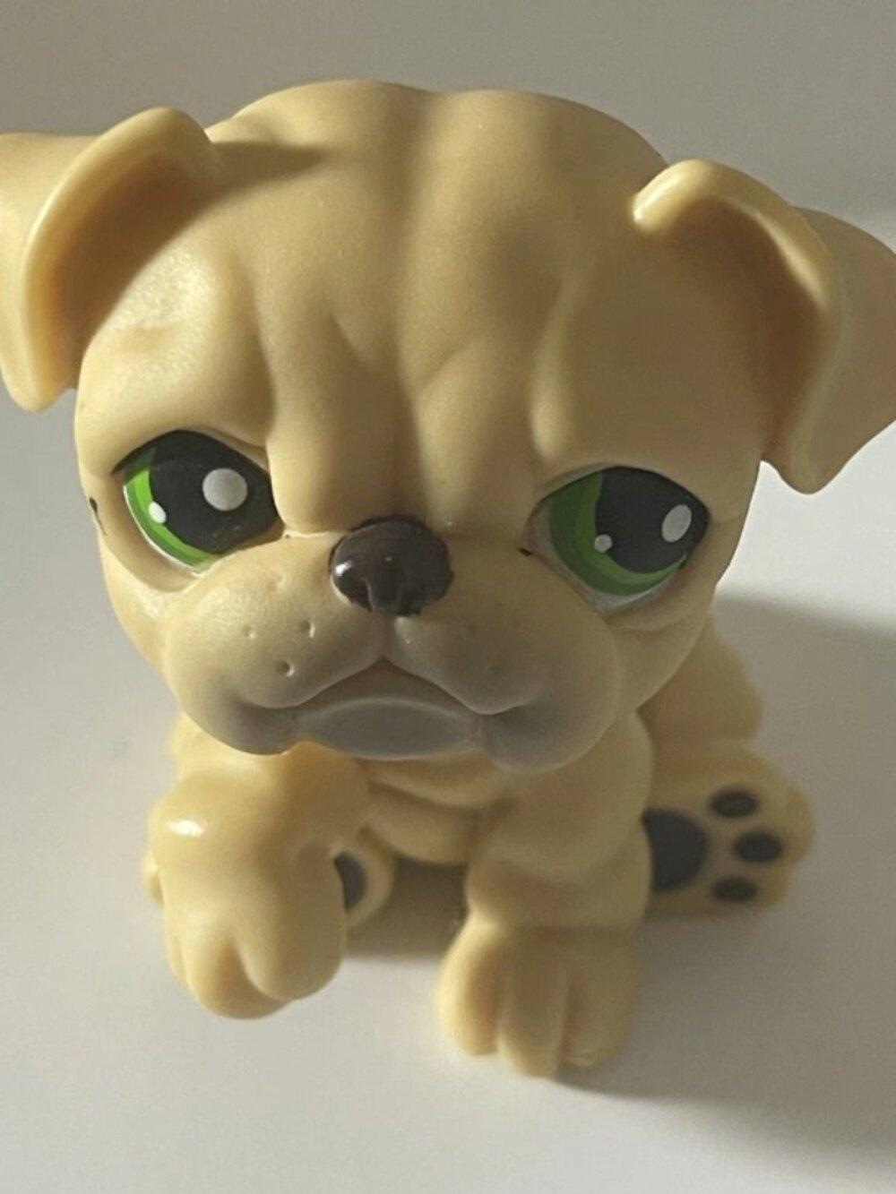 Littlest Pet Shop LPS Tan Bulldog #107 Hasbro Green Eyes